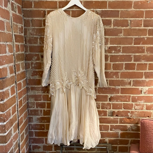 Vintage Pearl Beaded Dress in Ivory *Grace Originals* 100% silk - Picture 1 of 8